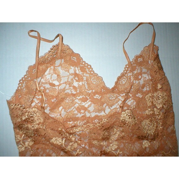 NWT New Designer Josie Natori Lace Camisole Top Womens Sheer Copper L Adjustable - Picture 3 of 5